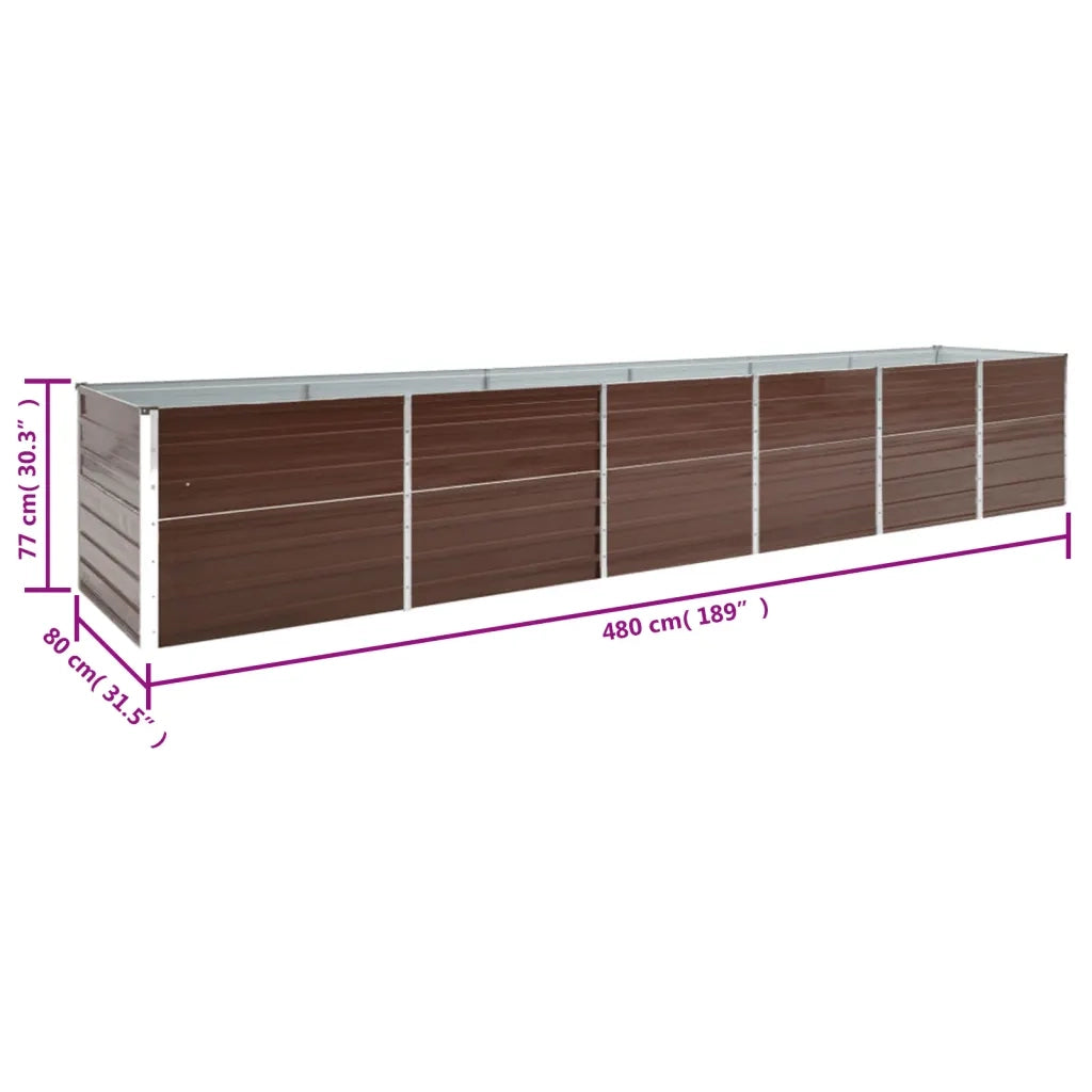 Letto Rialzato Giardino in Acciaio Zincato 480x80x77 cm Marrone 47070