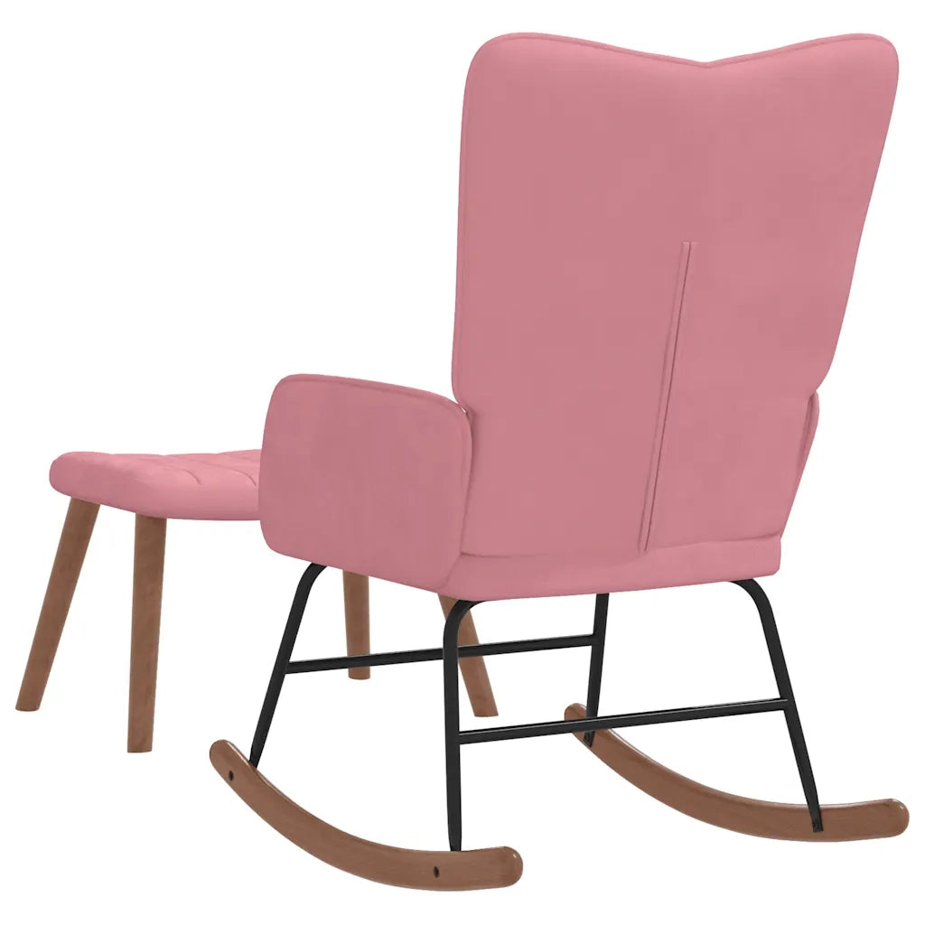 Poltrona a Dondolo | Sedia Relax con Poggiapiedi Rosa in Velluto