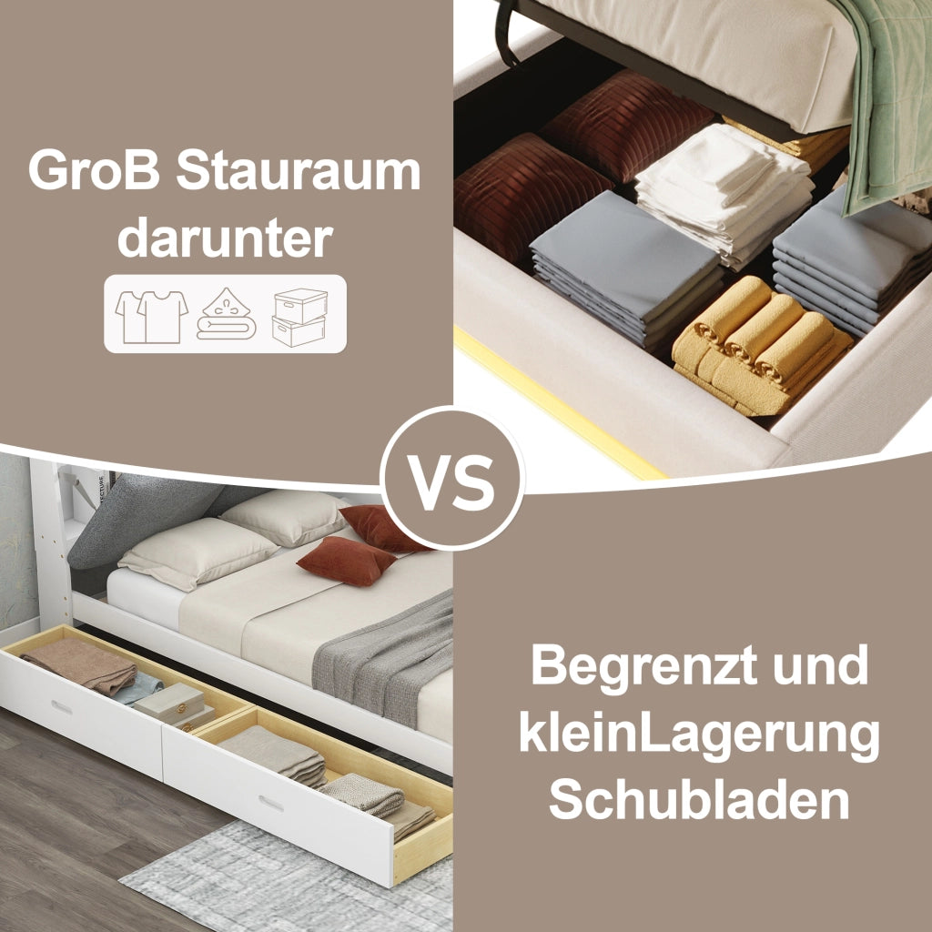 DESMIU Letto contenitore letto singolo 90 × 200 cm 1 posto con USB, Type-C, LED e tasche, senza materasso