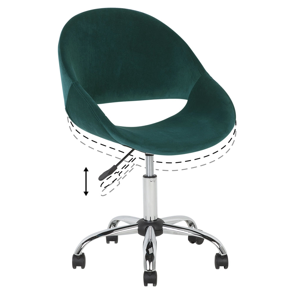 Sedia da Ufficio Girevole Verde con Base Argento Rivestimento in Velluto Regolabile in Altezza