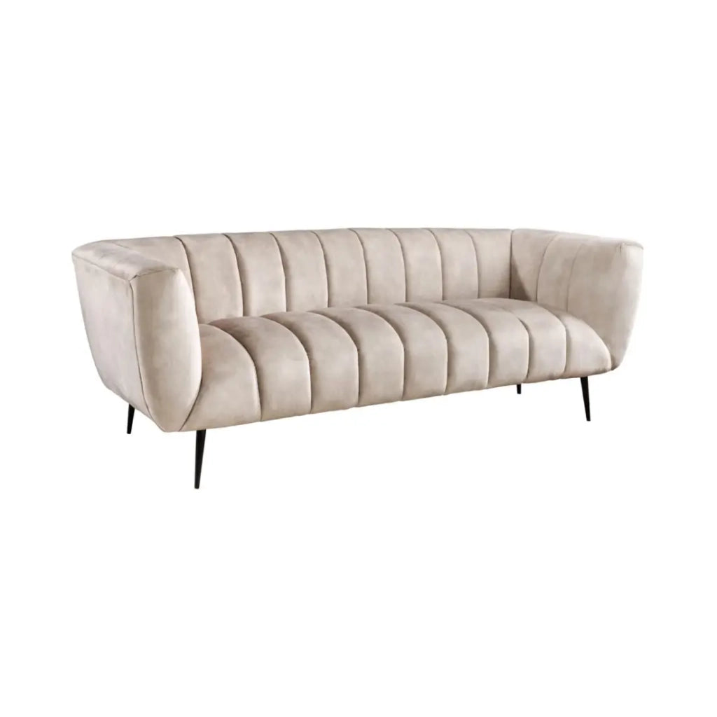 Divano dritto NORA bianco champagne – Divano chic in velluto con piedi in metallo nero