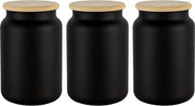 Set di 3 Contenitori in Vetro Aereostatici con Coperchio in Legno - Box di Stoccaggio da 1000 ml per Tè, Cereali, Fagioli di Caffè e Spezie