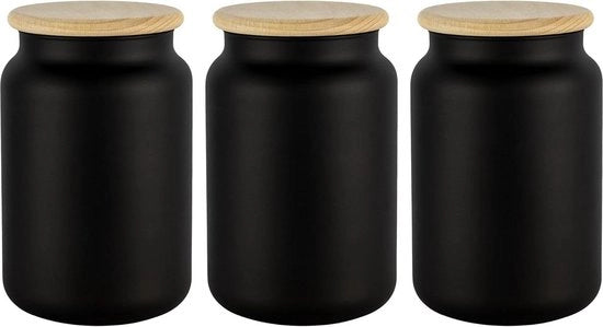 Set di 3 Contenitori in Vetro Aereostatici con Coperchio in Legno - Box di Stoccaggio da 1000 ml per Tè, Cereali, Fagioli di Caffè e Spezie
