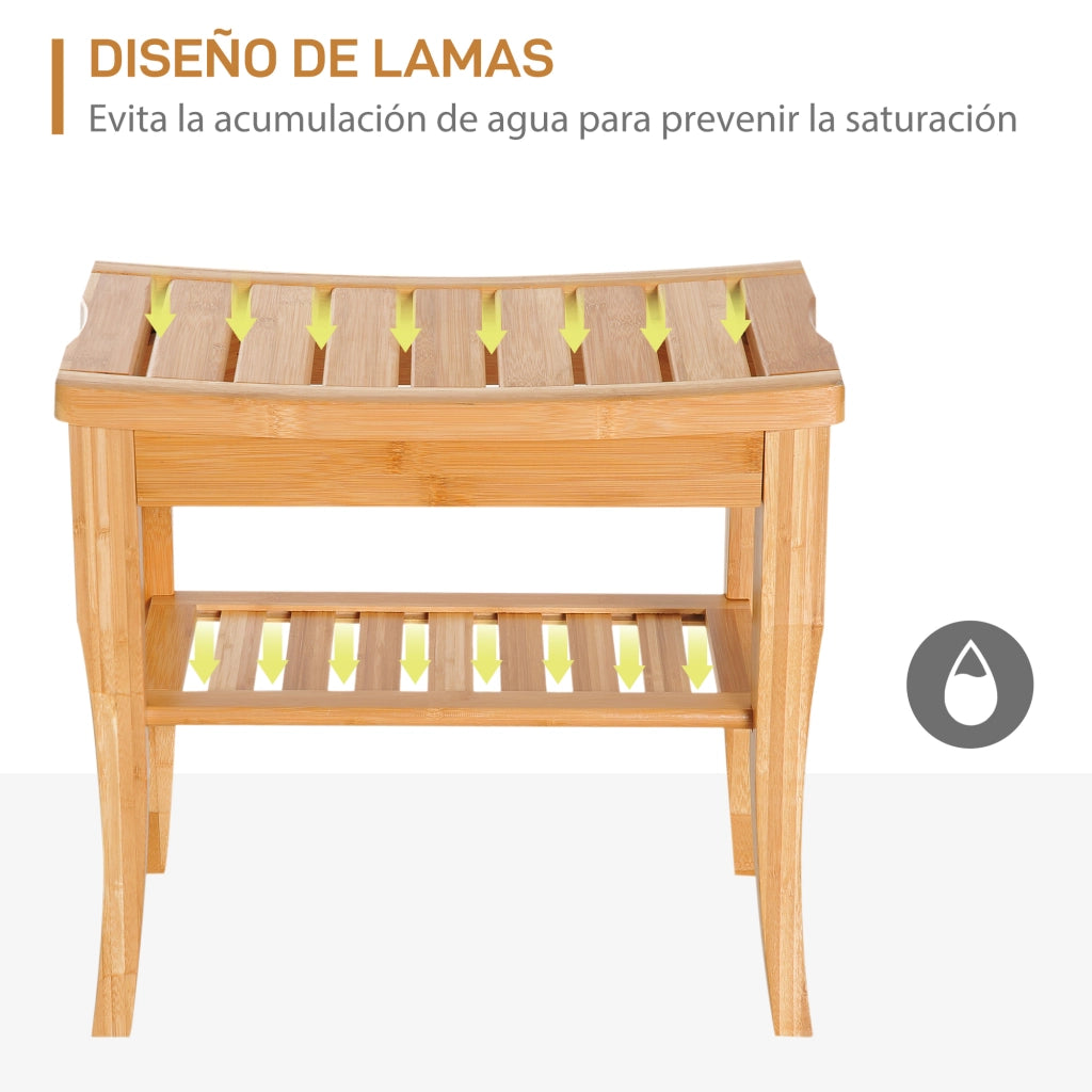 Sgabello da Bagno in Bamb¨´ con Ripiano ¨C Zephmum ¨C 47.5x26x44.5 cm