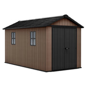 Newton + 7513/1375- Casetta da Giardino 413x246x230 cm 2 Ante per deposito attrezzi finitura effetto legno Evotech+ in Resina Marrone e Nero