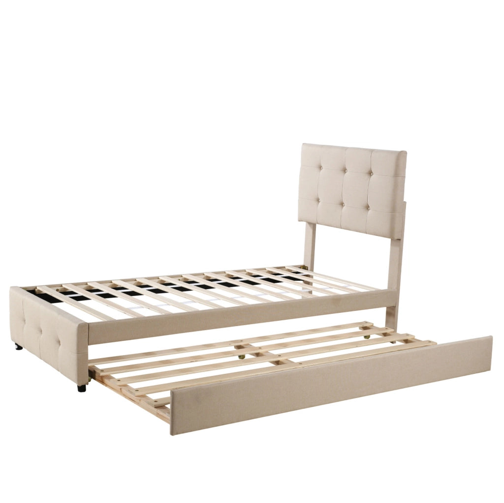 Letto imbottito per bambini 90x200 cm con letto estraibile; testiera regolabile; beige