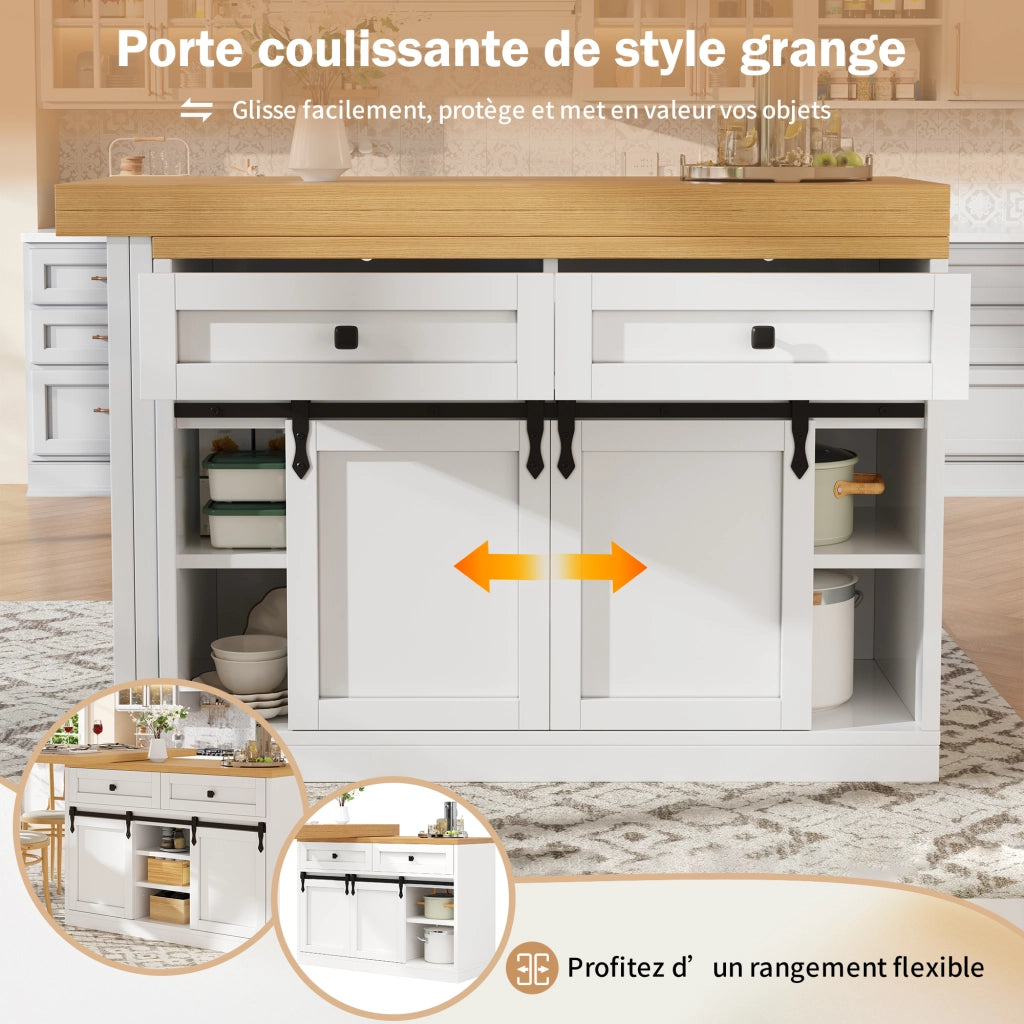 Desserte da cucina con porte scorrevoli; 2 cassetti e ripiani regolabili; per cucina e sala da pranzo; bianco; 120 × 40 × 72 cm