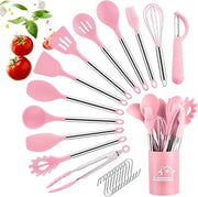 Set di Cucina in Silicone - 23 pezzi - Kit di Utensili da Cucina - Manico - Spatola - Spatolina Antiforfora - Cucchiaio - Set di Cucina Resistente al Calore