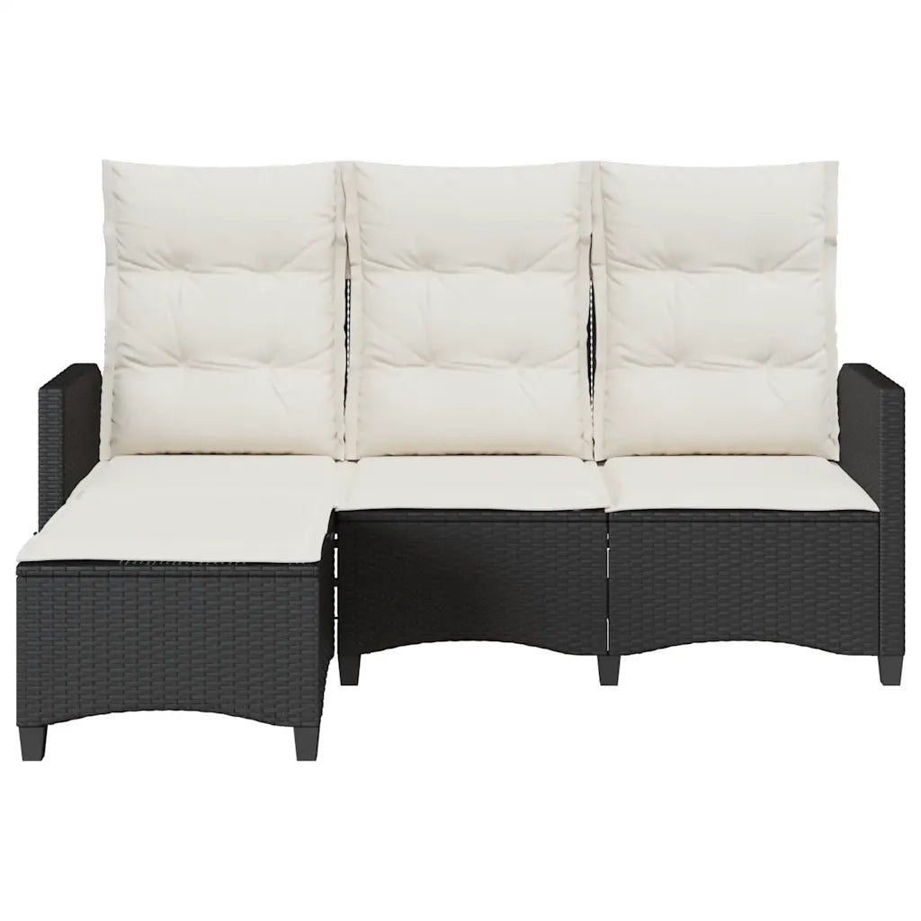 Divano da Giardino Reclinabile a L con Cuscini-Sofa da Giardino Nero Polyrattan
