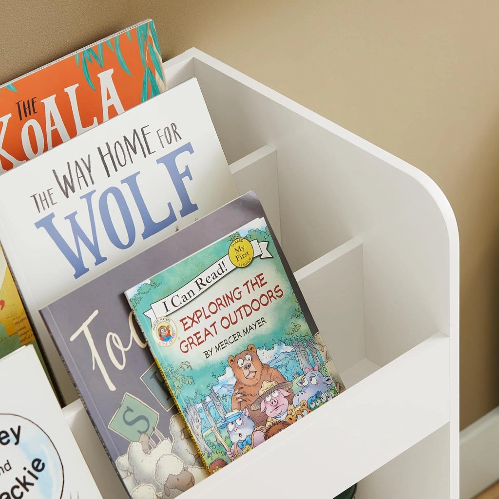 Libreria per Bambini Scaffale con 2 Scatole in Tessuto Organizzatore di Giocattoli Bianco 60x34x80cm KMB79-W