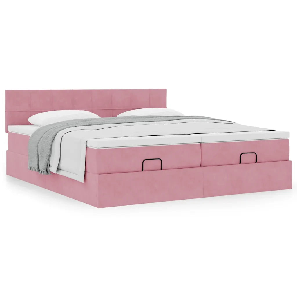Struttura Letto Pouf con Materassi Rosa 200x200 cm Velluto 3312085