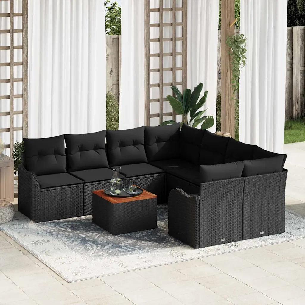 Set Divano da Giardino con archiviazione 9 pcs Nero polyrattan 3356105