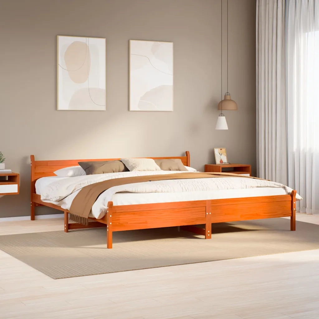 Letto matrimoniale | Letto per adulti | Letto senza Materasso Marrone Cera 200x200 cm in Legno di Pino