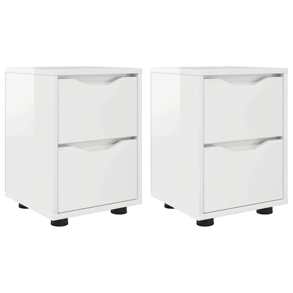 Set di 2 Comodini | Armadio da Notte | Mobiletto da notte con cassetto Bianco Lucido 30,5 x 30 x 43 cm