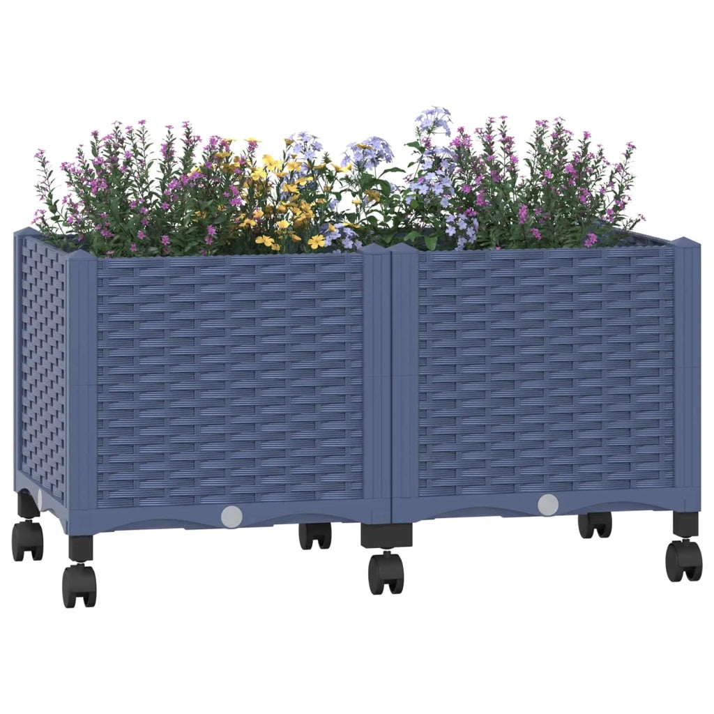 Vaso da Giardino con Ruote Blu Grigio 80 x 40 x 48 cm PP 3422961
