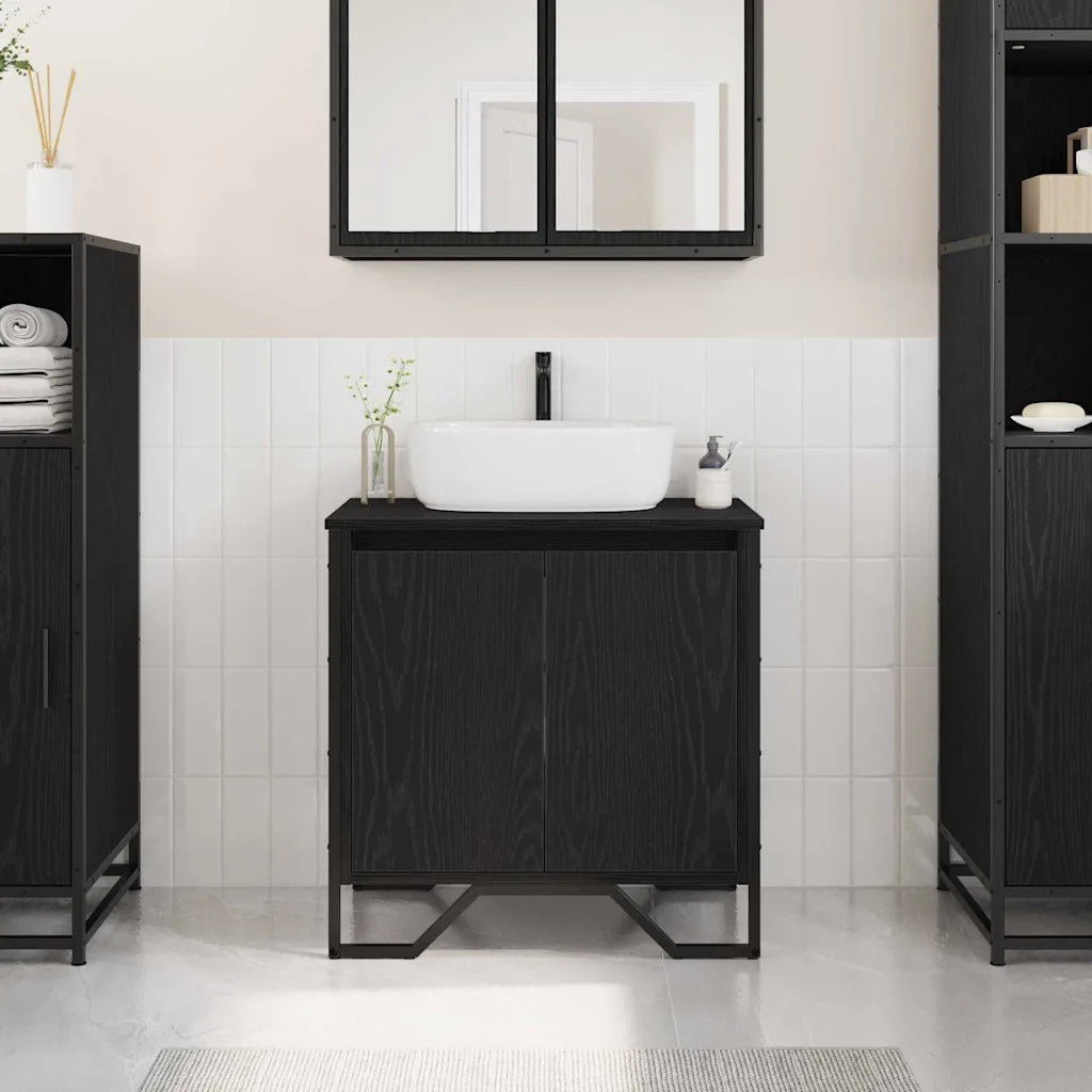 Mobile Lavabo | Armadio per Lavabo da Bagno Rovere Nero 60 x 35 x 60 cm
