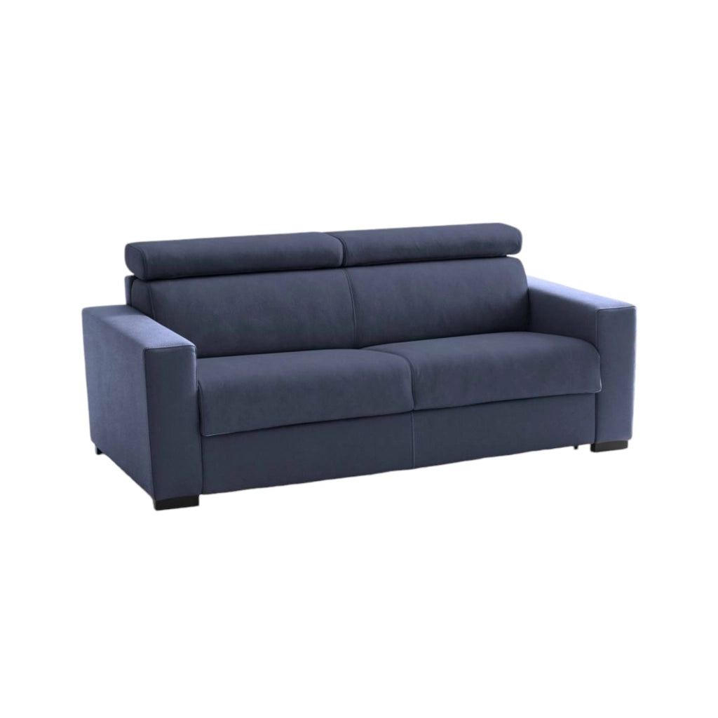 Divano fisso Schiavo, Divano a 2 posti Large, Made in Italy, SofÒ  Soggiorno, in tessuto imbottito, con poggiatesta regolabili e Braccioli standard, cm 200x95h85, Blu