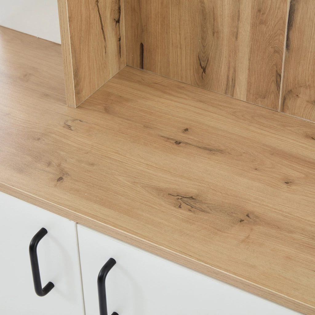 Mobile Ingresso con 6 Ripiani Aperti e Armadietto a 2 Ante; Stile Naturale; in Pannello Truciolare; Legno Naturale e Bianco; 75??33??180 cm