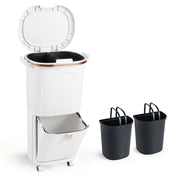 38 L（12+12+14 L） Pattumiera Differenziata, Secchio Spazzatura a 3 Scomparti con Coperchi, 2 Secchi Rimovibili Pedale e Ruote, Bidoni Differenziata per Bagno Cucina Ufficio