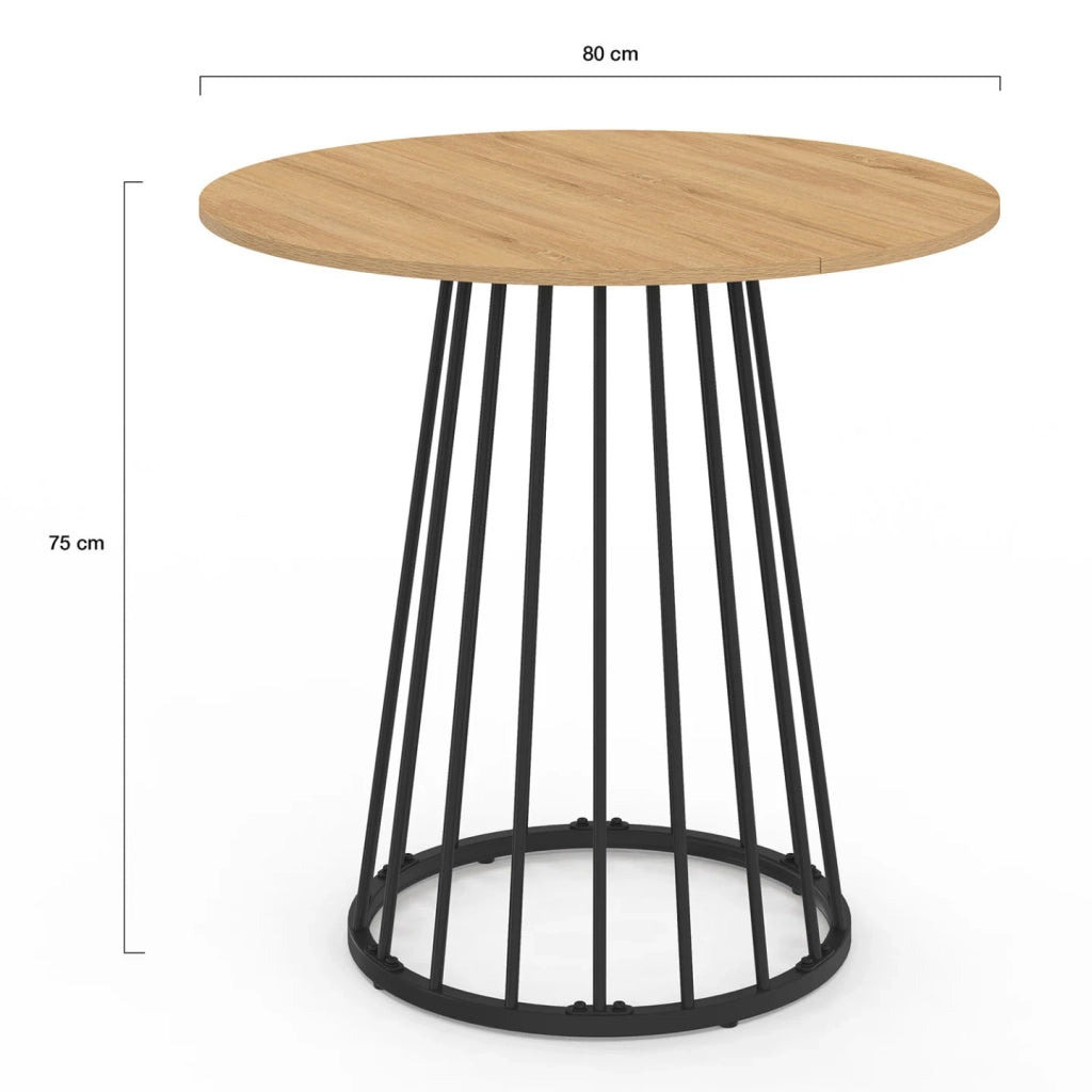 IDMarket - YUNA Tavolo da pranzo rotondo per 4 persone con piano in legno e gamba in filo metallico nero 80 cm