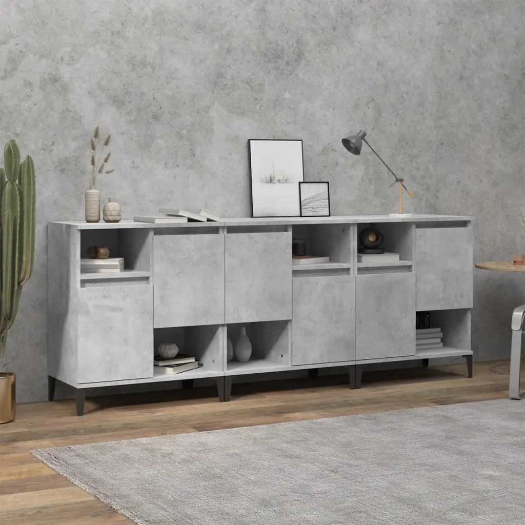 Credenze 3pz | Madia | Buffet da pranzo | Armadio da pranzo Grigio Cemento 60x35x70 cm in Legno Multistrato