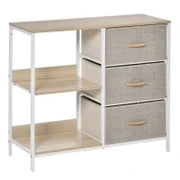 Cassettiera in Tessuto Cassettiera in Tessuto con 3 Cassetti Pieghevoli e 2 Ripiani Aperti 80x29x71 cm Legno Naturale e Grigio Chiaro