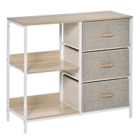 Cassettiera in Tessuto Cassettiera in Tessuto con 3 Cassetti Pieghevoli e 2 Ripiani Aperti 80x29x71 cm Legno Naturale e Grigio Chiaro