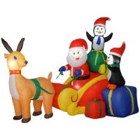 Babbo Natale Gonfiabile con Slitta, Pinguini e Renne, Luci LED 180x120x155 cm