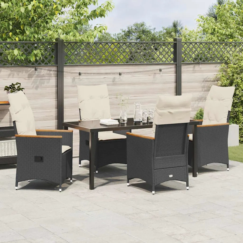 Set da Pranzo per Giardino con cuscino 5 pcs Nero polyrattan
