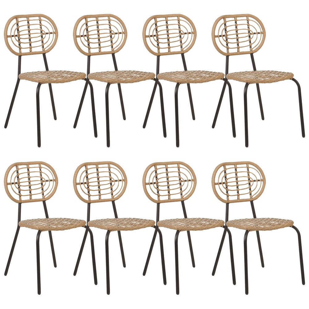 Set di 8 sedie con cuscino di seduta in rattan naturale intrecciato stile boho esterni interni