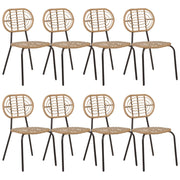 Set di 8 sedie con cuscino di seduta in rattan naturale intrecciato stile boho esterni interni