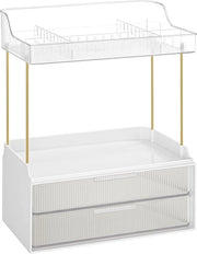 Organizzatore di trucco con 4 livelli – Organizzatore cosmetico con distributore per tavolo da trucco e bagno – Scatola di trucco trasparente 20 x 32 x 39,1 cm