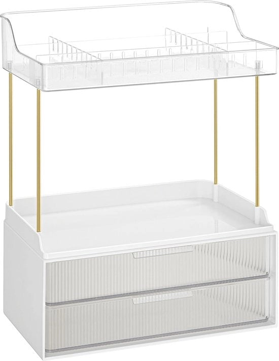 Organizzatore di trucco con 4 livelli – Organizzatore cosmetico con distributore per tavolo da trucco e bagno – Scatola di trucco trasparente 20 x 32 x 39,1 cm