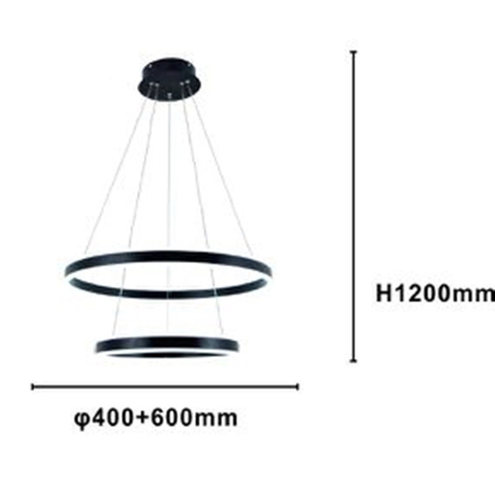 Trade Shop - Lampadario A Sospensione Led Moderno Doppio Cerchio Nero 58w Con Telecomando 31876 -