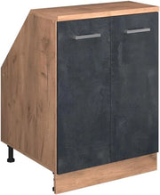 Mobile sottotetto Rion, Calcestruzzo nero, 60 x 81.6 cm con 2 porte, carcassa 60 cm profondità, adatto per il salvaspazio sotto tetti spioventi