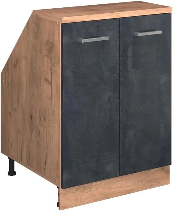 Mobile sottotetto Rion, Calcestruzzo nero, 60 x 81.6 cm con 2 porte, carcassa 60 cm profondità, adatto per il salvaspazio sotto tetti spioventi