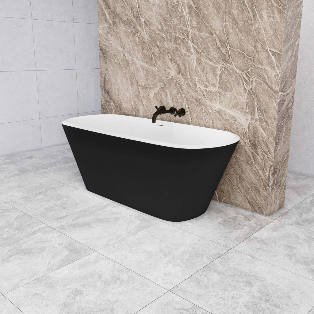 Vasca da Bagno a Isola 170x78x60 cm Vasca da Bagno Freestanding in Acrilico Nero Ovale
