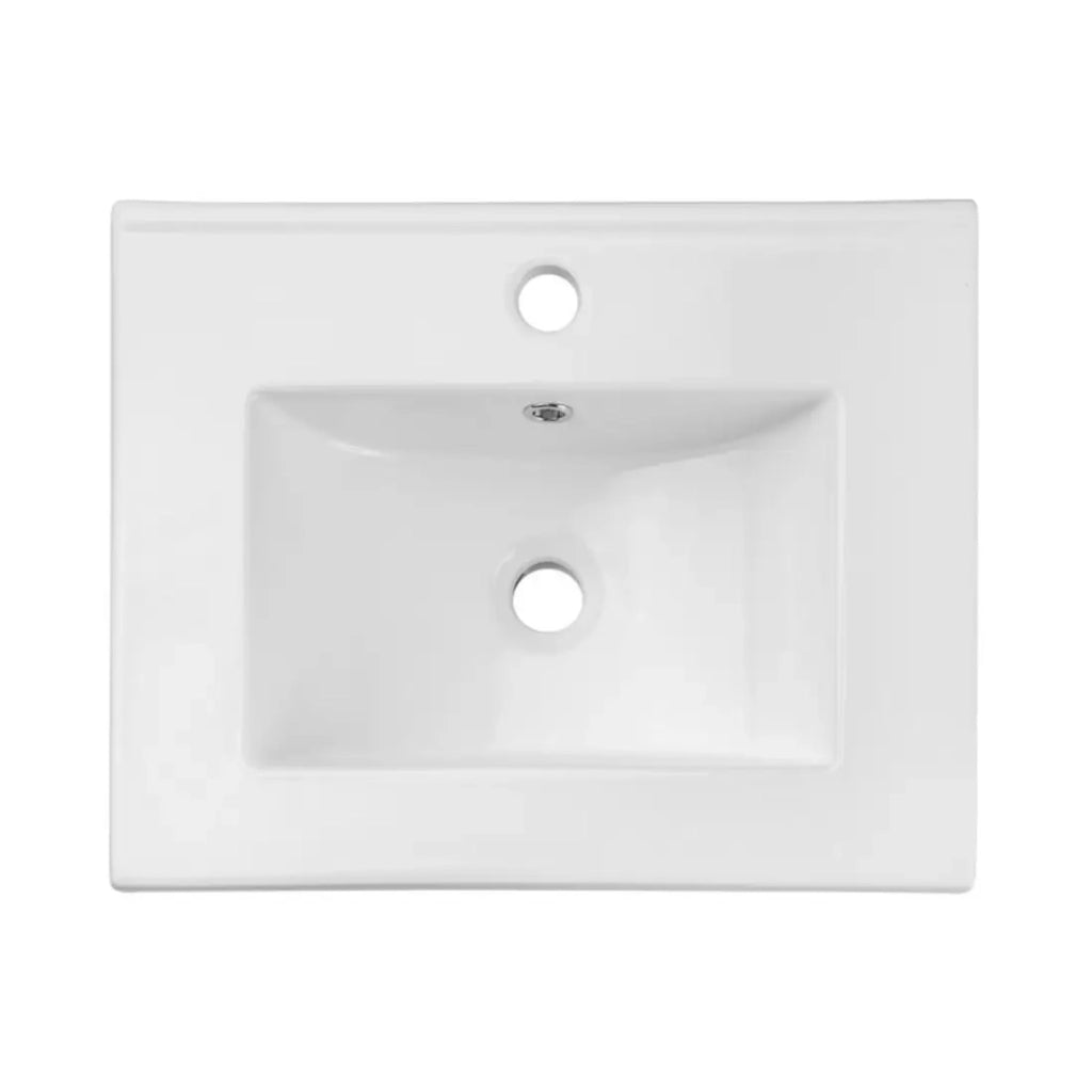 Set da bagno sospeso VANO in rovere e bianco 50cm: mobile sotto lavabo con cassetti + lavabo incassato