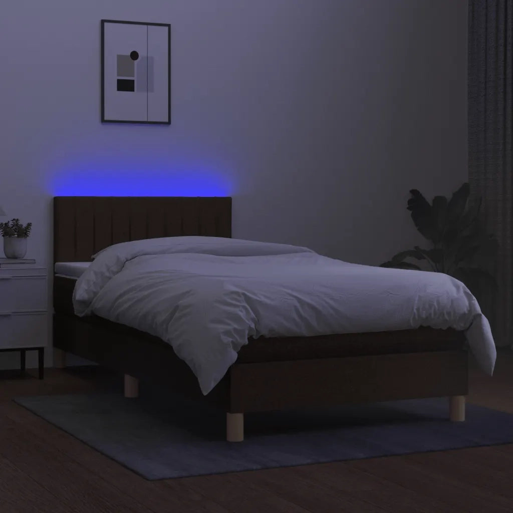 Letto a Molle Materasso e LED Marrone Scuro 90x190cm in Tessuto cod mxl 60497
