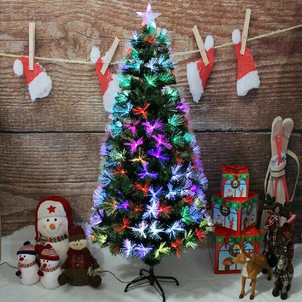 Trade Shop - Albero Di Natale In Fibra Ottica 60cm Verde Multicolori Con Punta Stella A Led -