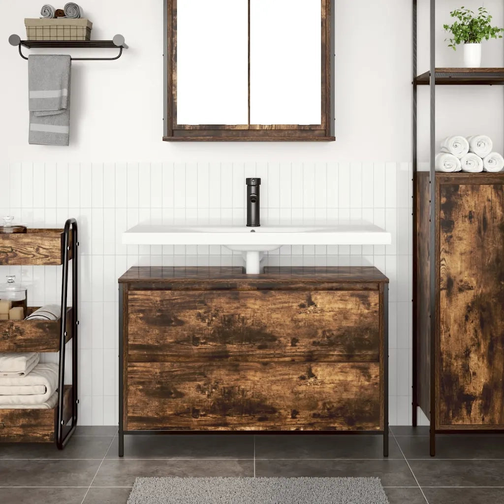 Mobile Lavabo da Bagno con Cassetti Rovere Fumo 90x34,5x60 cm 861879