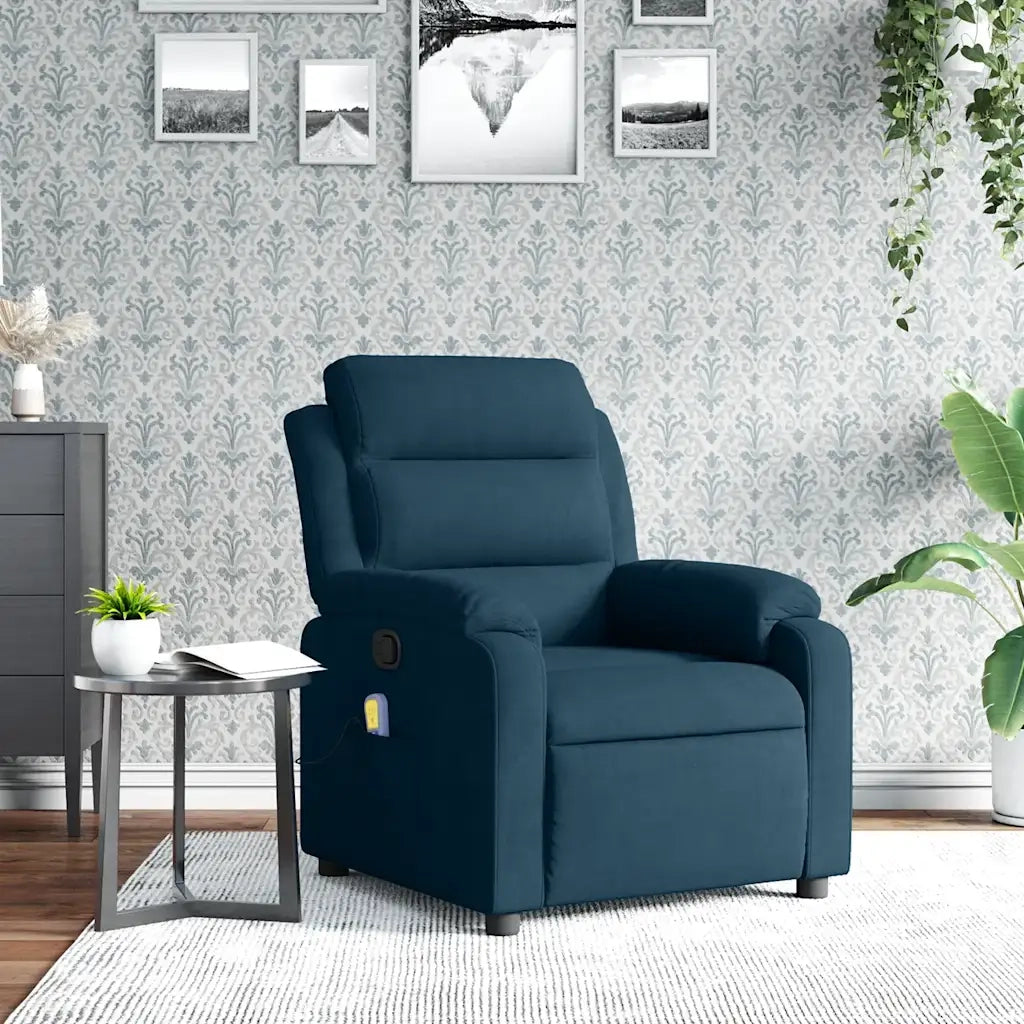 Poltrona Massaggiante Reclinabile Blu in Velluto