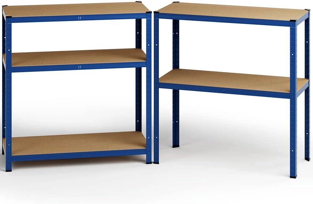 Scaffale in Metallo 2 pz 180x90x40cm 875kg Scaffalatura Officina Magazzino 5 Ripiani MDF Blu