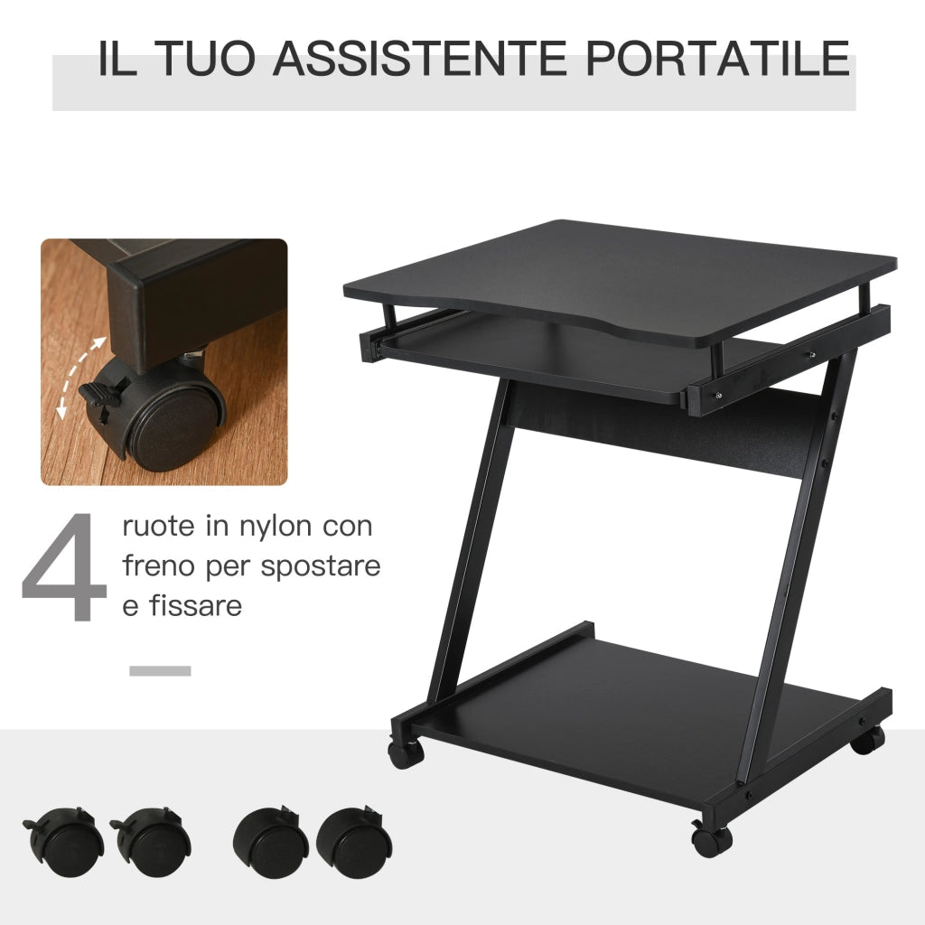 EasyComfort Scrivania Salvaspazio con Piano Tastiera a Scomparsa, 4 Ruote e Ripiano Inferiore, 60x48x73 cm, Nero
