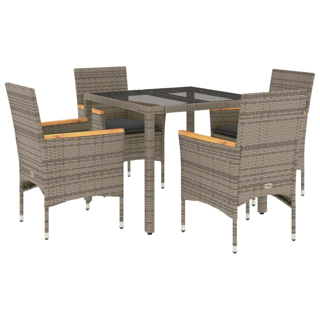 Set da Pranzo da Giardino 5 pz | Set Salotto da Giardino con Cuscini Polyrattan e Vetro