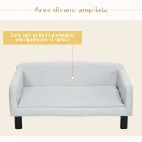 Divano per Cani Taglia Media e Piccola Vellutato con Cuscino, Braccioli e Schienale, 82x54x36 cm, Grigio Chiaro