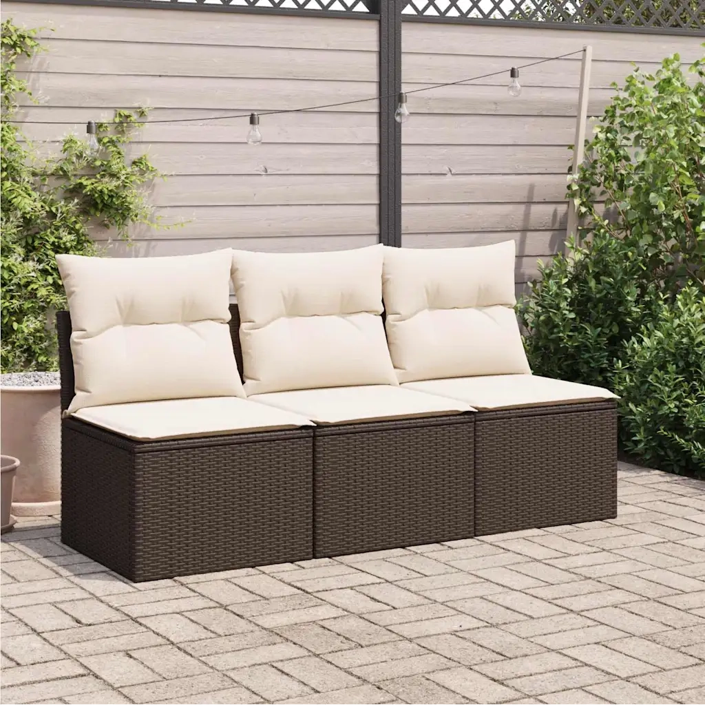 Divano da Giardino a 3 Posti con Cuscini-Sofa da Giardino-Divano da esterno in Polyrattan Marrone 924820