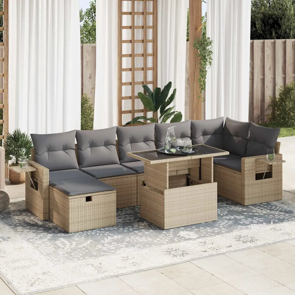 Set Divano da Giardino 8 pz con Cuscini Beige in Polyrattan 3327869