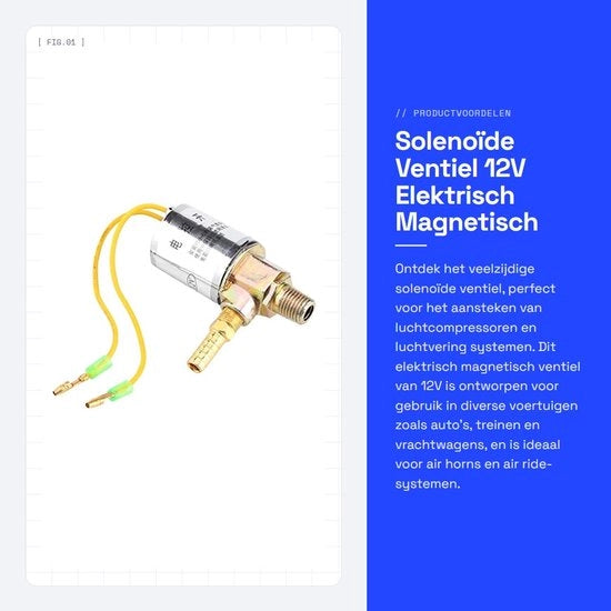 Valvola elettromagnetica 12V - Valvola solenoide - Materiale di alta qualità a rame zincato - Connettori 1/4 - Adatto per auto e veicoli