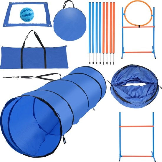 Set di Agility per Cani - 16 Elementi - Tunnel per Cani - Paline di Slalom - Recinto - Trampolino - Borsa Portatile